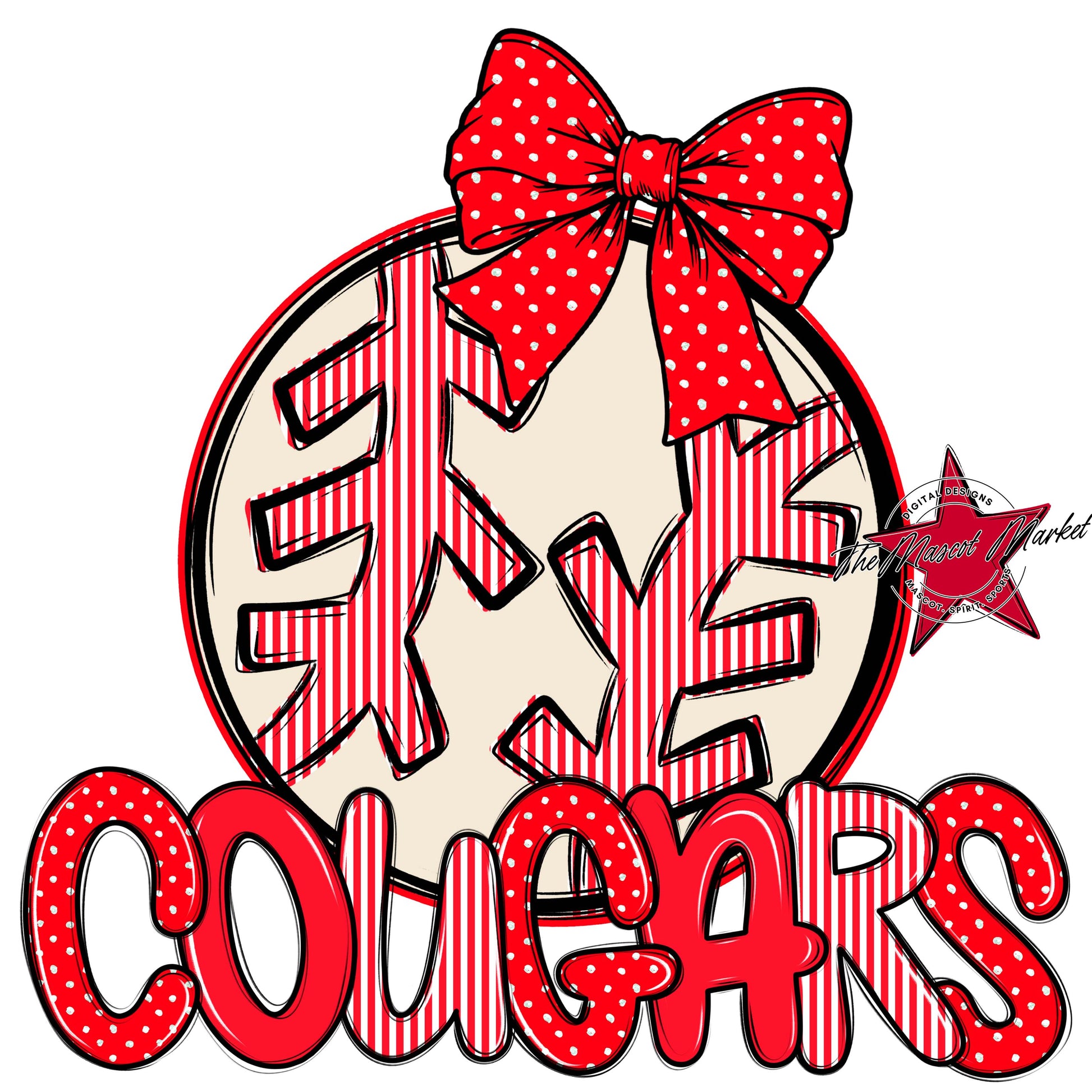 Cougars Baseball-Softball Spirit Design-Bright Red