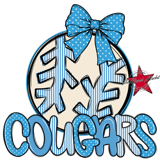 Cougars Baseball-Softball Spirit Design-Carolina Blue
