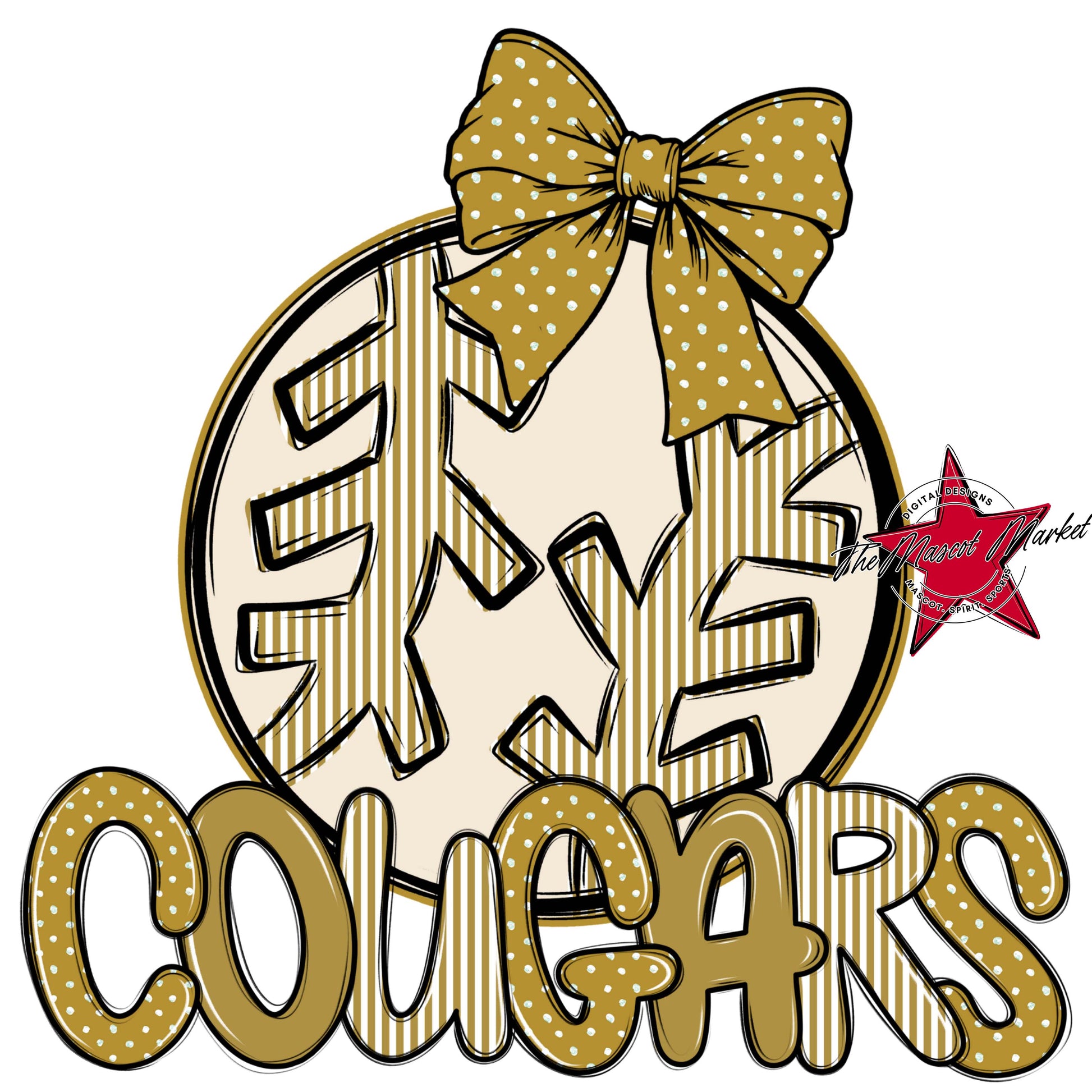 Cougars Baseball-Softball Spirit Design-Gold