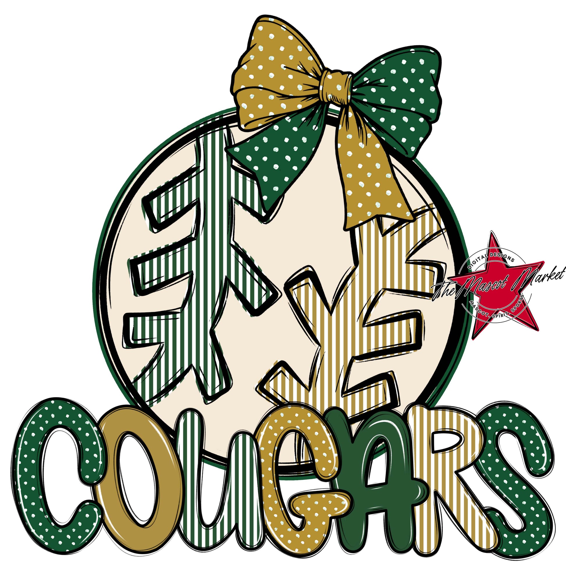 Cougars Baseball-Softball Spirit Design-Green & Gold