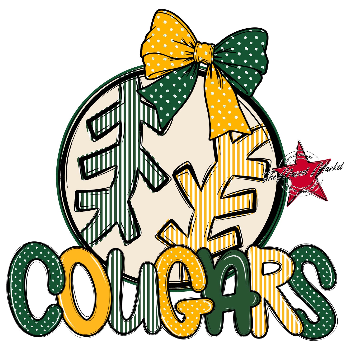 Cougars Baseball-Softball Spirit Design-Green & Yellow