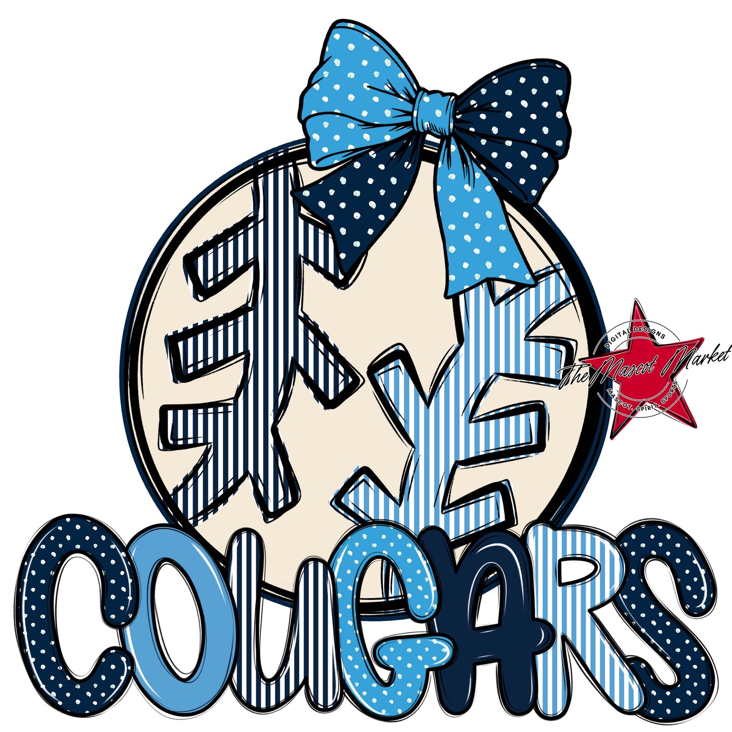 Cougars Baseball-Softball Spirit Design-Navy & Carolina Blue