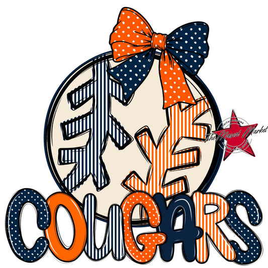 Cougars Baseball-Softball Spirit Design-Navy & Orange