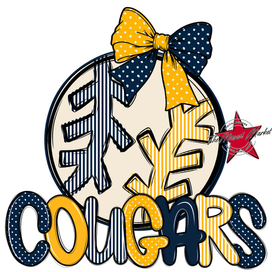 Cougars Baseball-Softball Spirit Design-Navy & Yellow