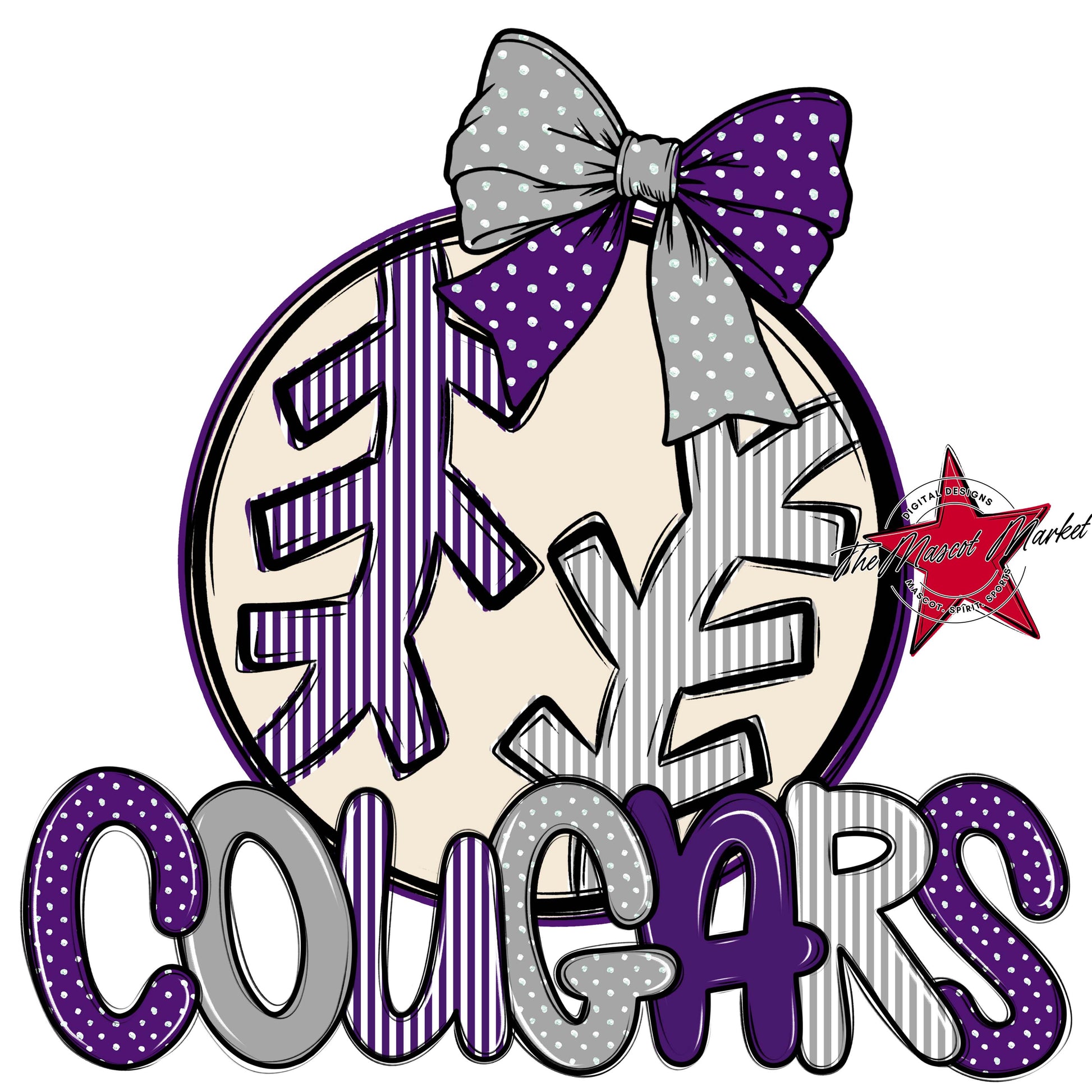 Cougars Baseball-Softball Spirit Design-Purple & Grey