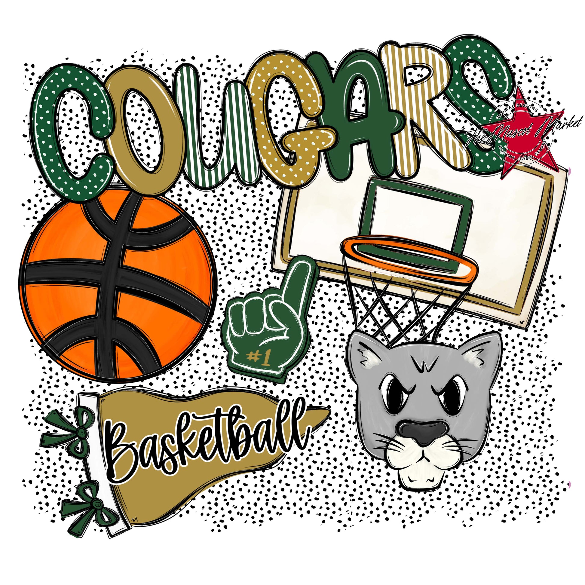 Cougars Basketball Spirit-Green & Gold