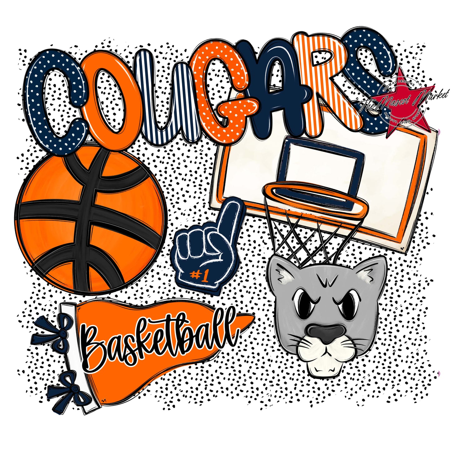 Cougars Basketball Spirit-Navy & Orange