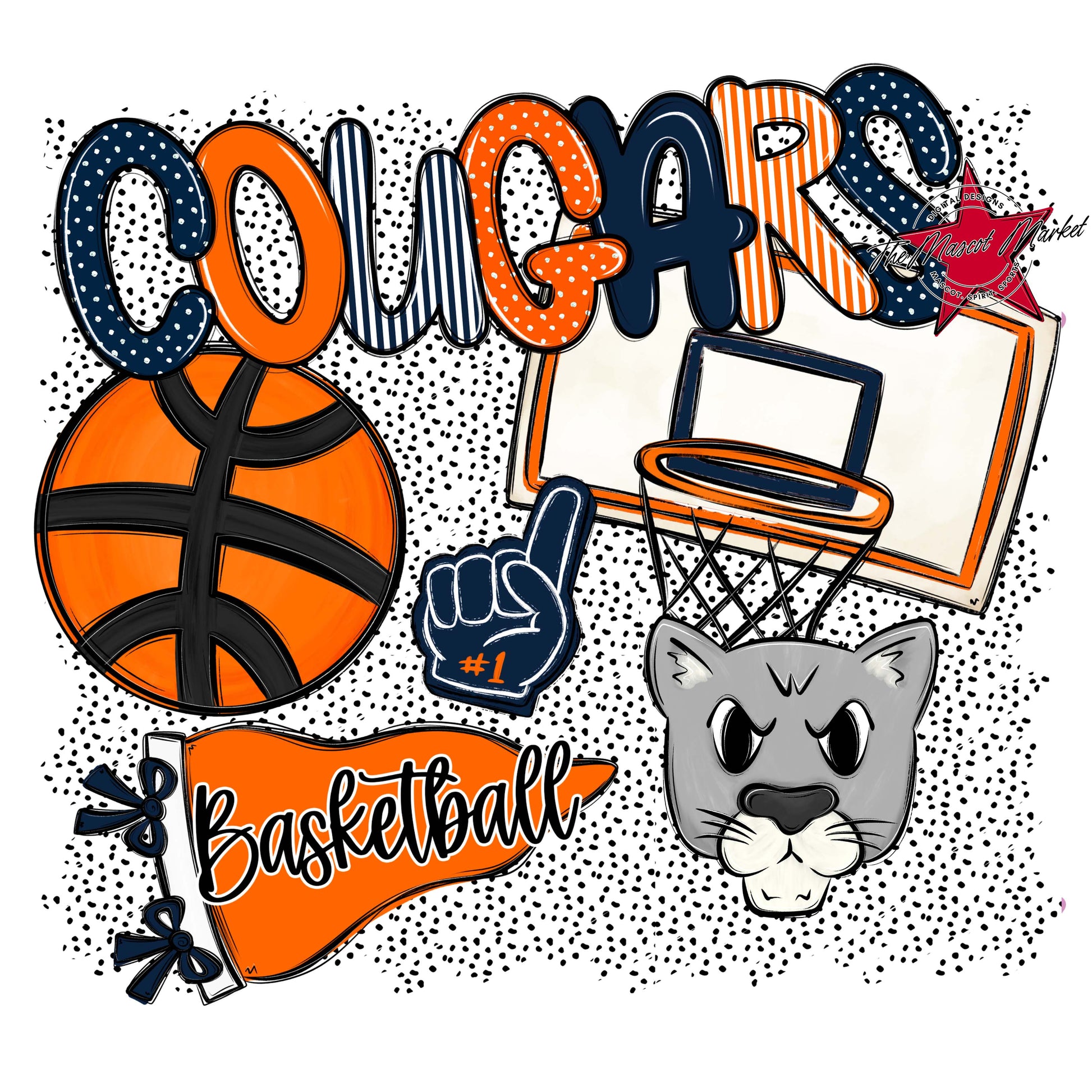 Cougars Basketball Spirit-Navy & Orange