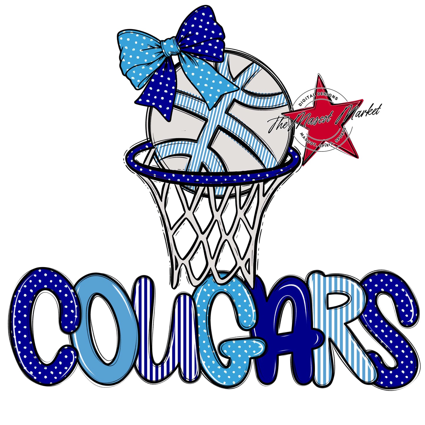 Cougars Basketball Spirit Design-Blue & Carolina Blue