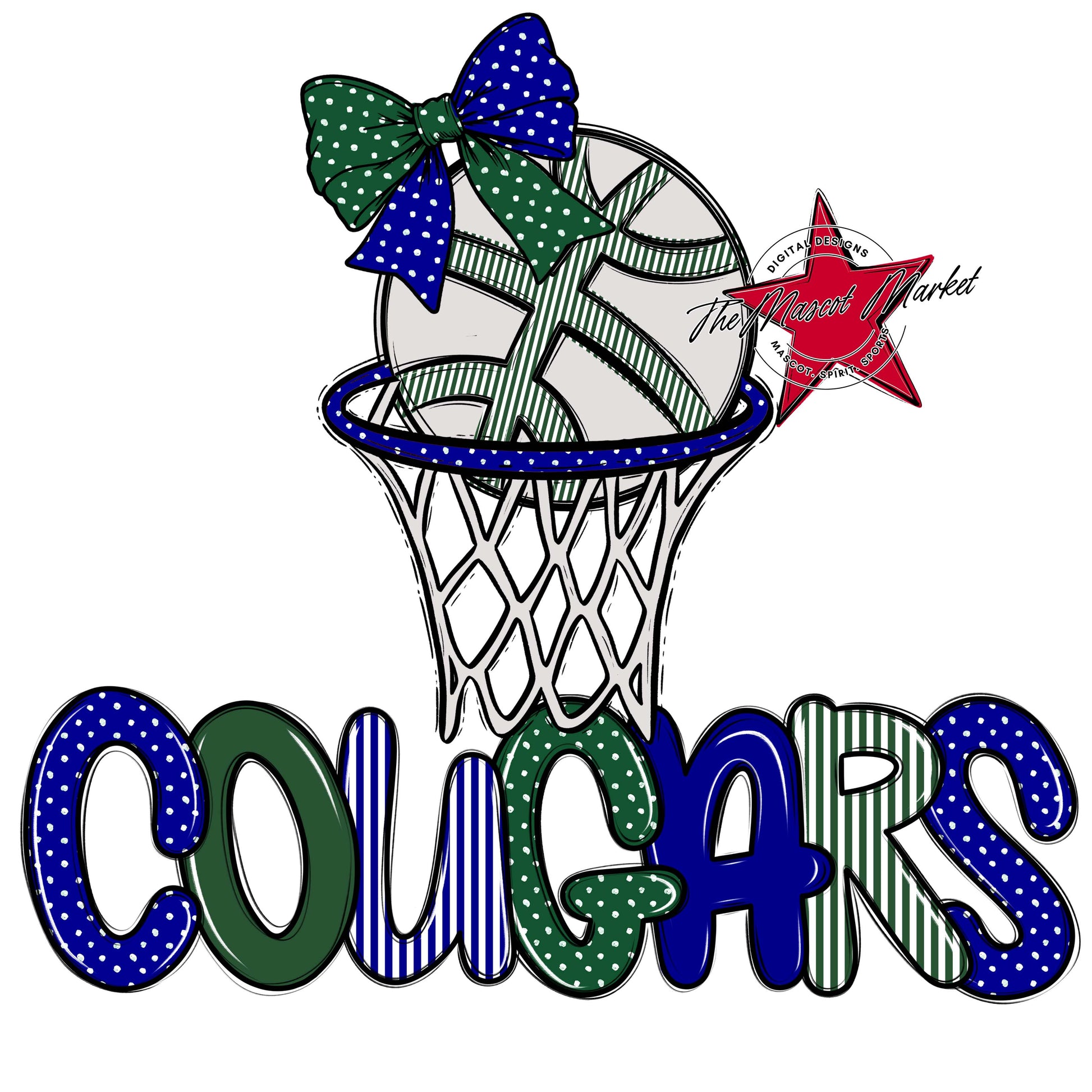 Cougars Basketball Spirit Design-Blue & Green