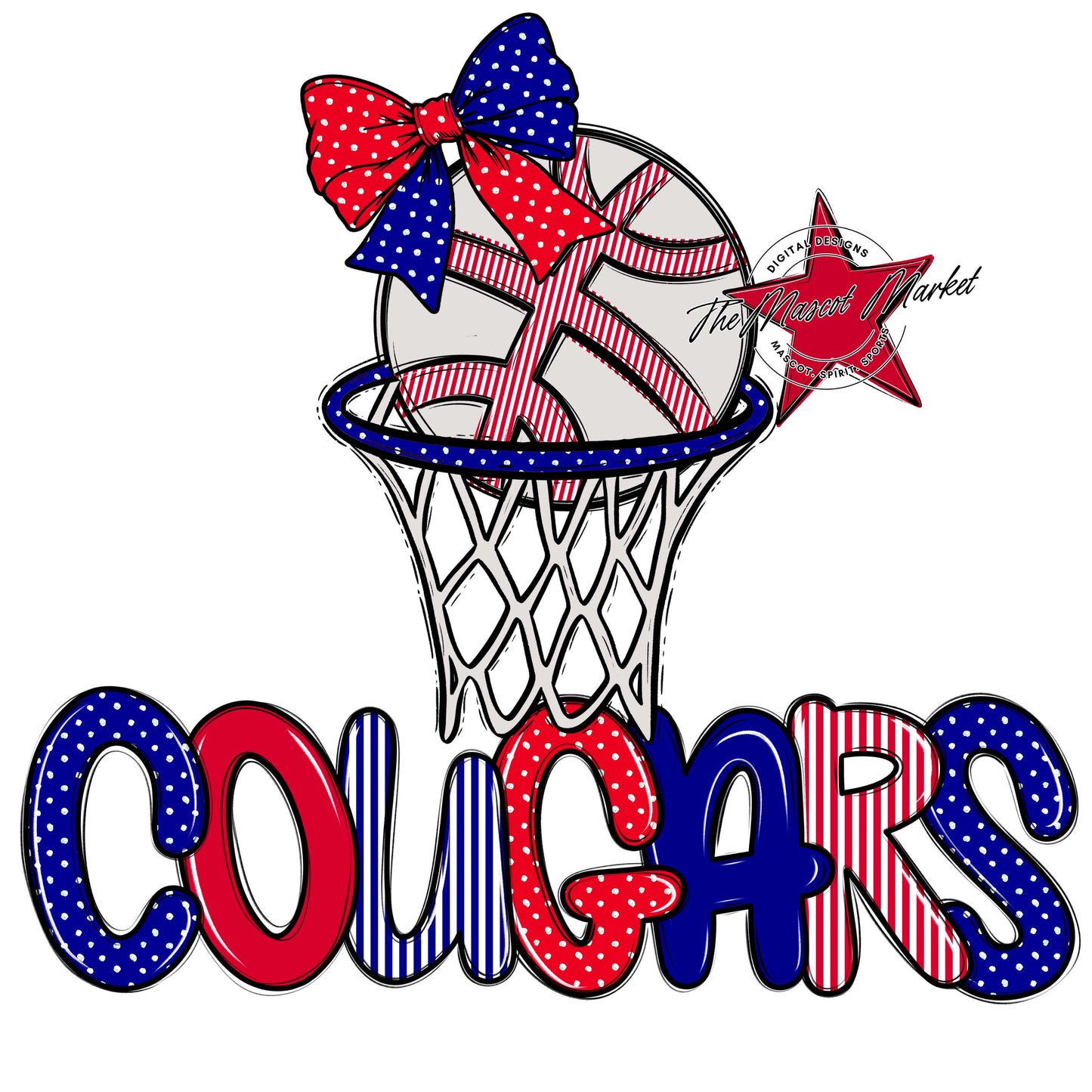 Cougars Basketball Spirit Design-Blue & Red