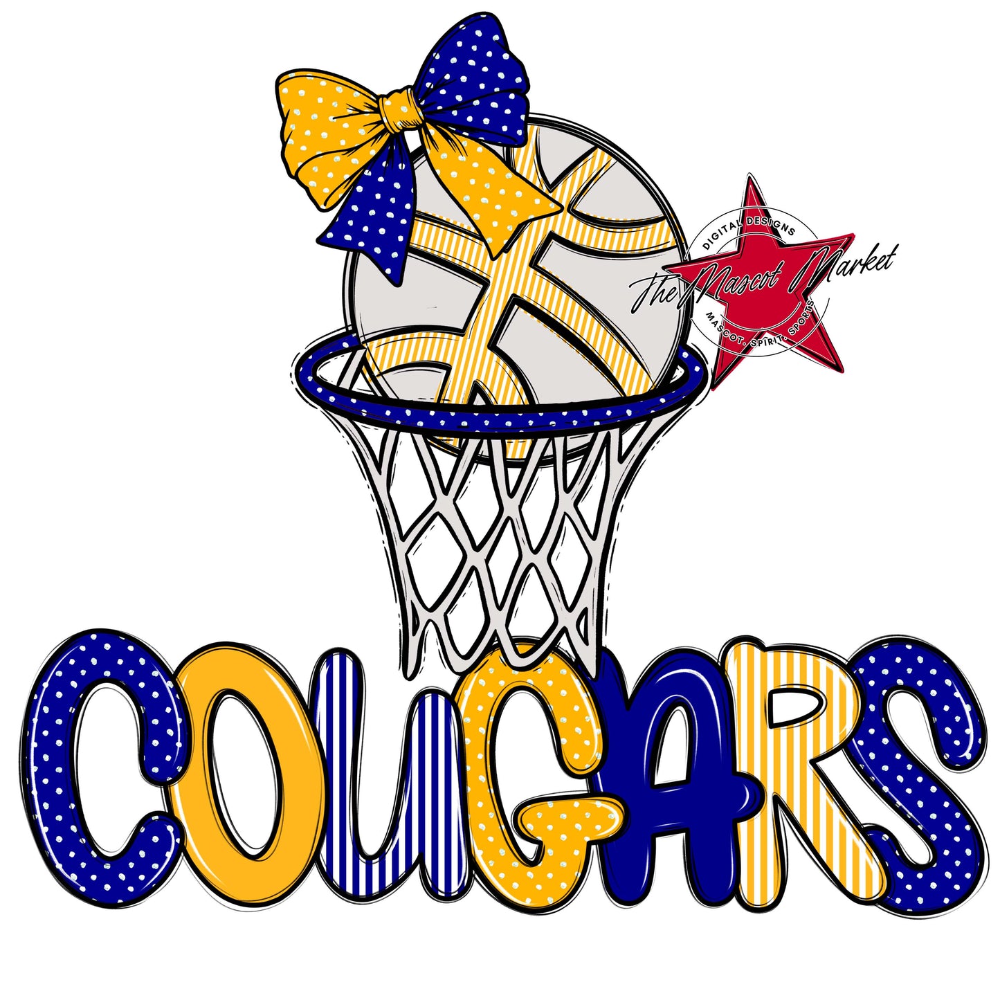 Cougars Basketball Spirit Design-Blue & Yellow
