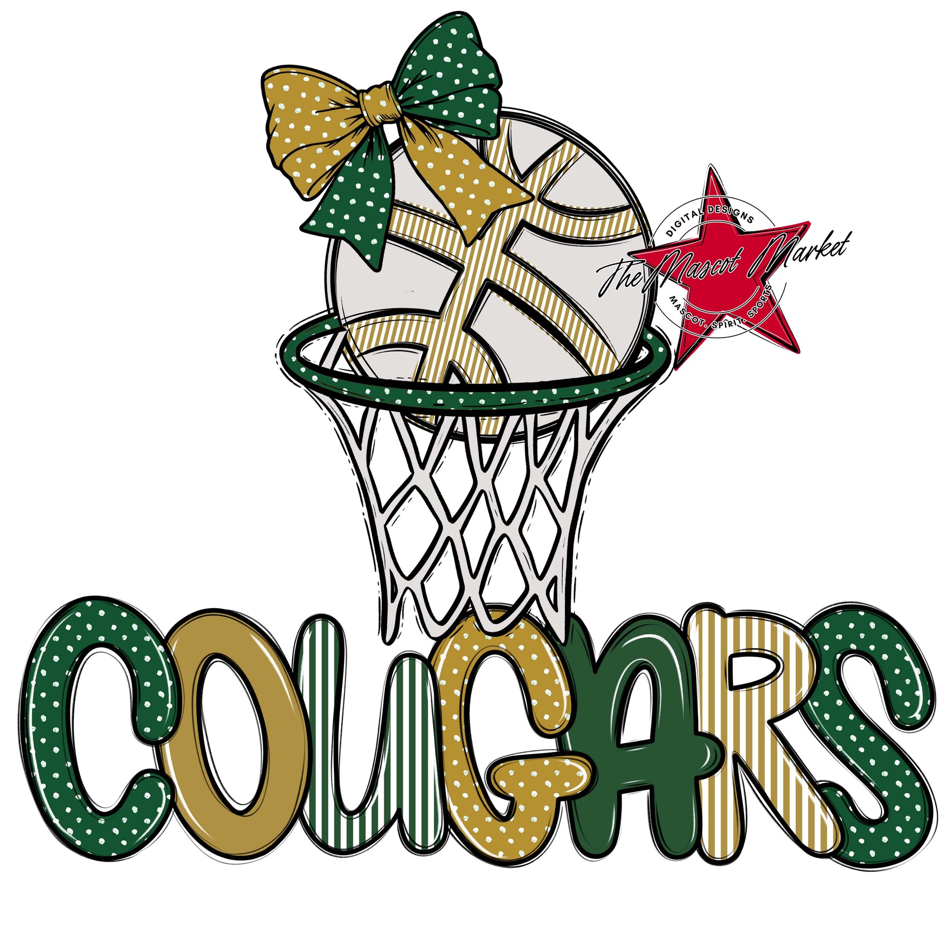 Cougars Basketball Spirit Design-Green & Gold