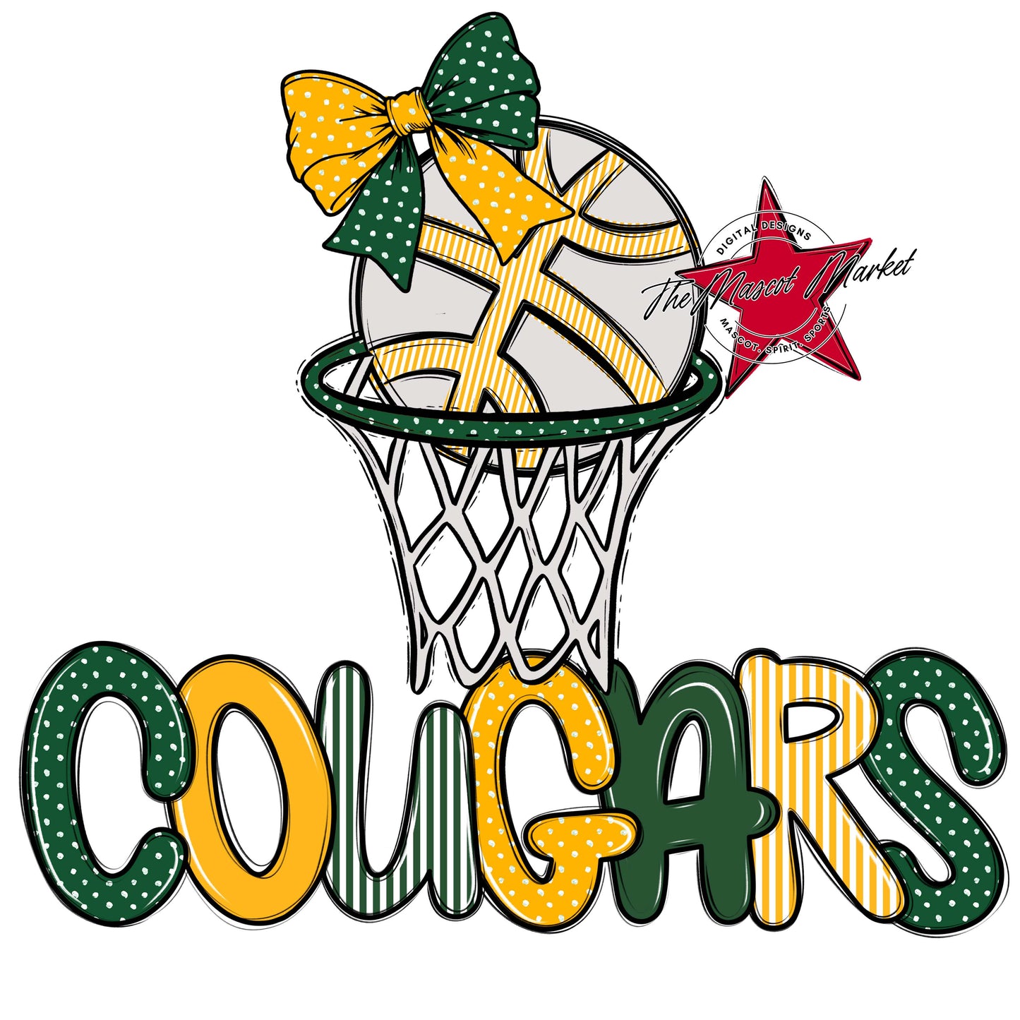 Cougars Basketball Spirit Design-Green & Yellow