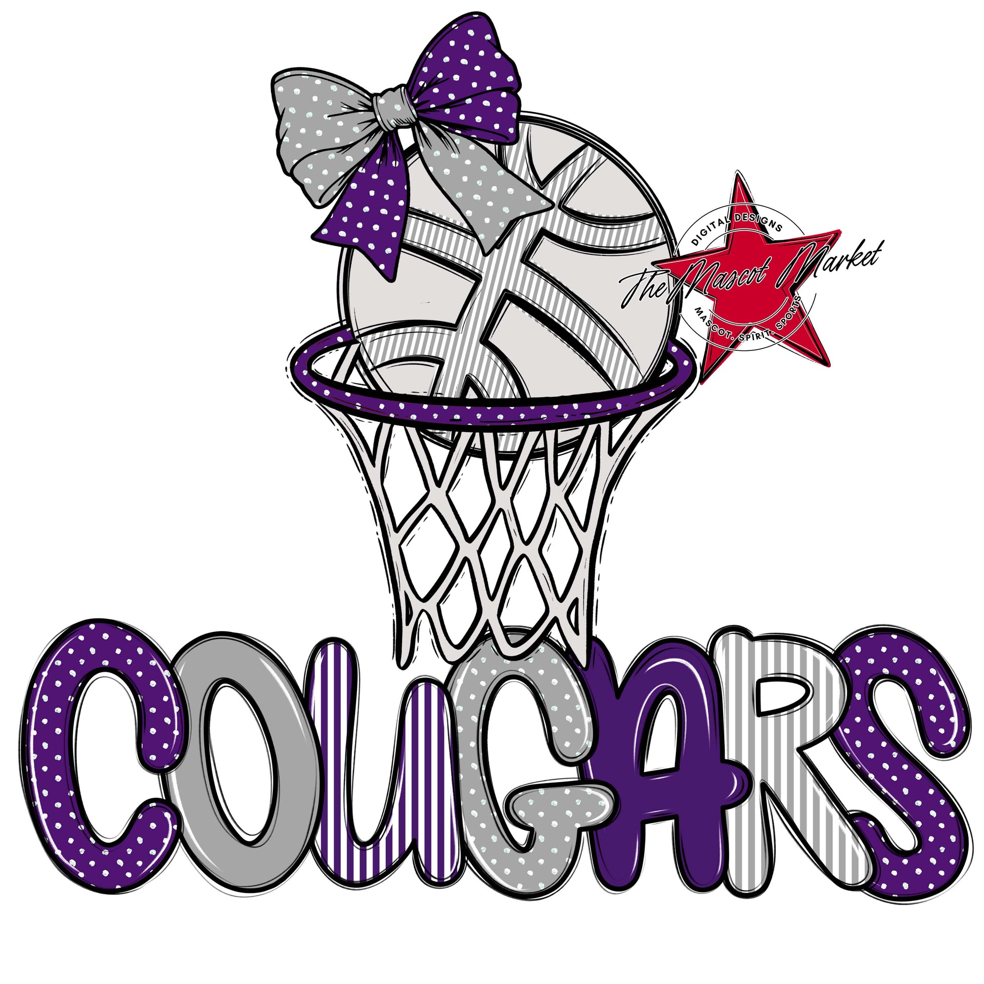 Cougars Basketball Spirit Design-Purple & Grey