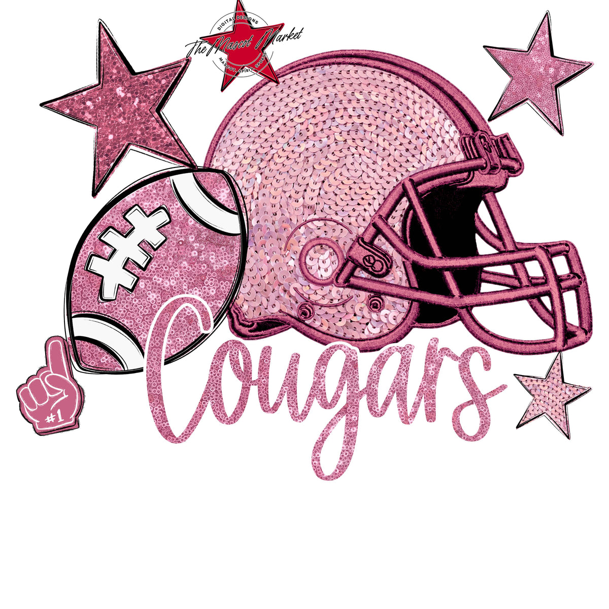 Cougars Football Embroidered Sequins Design-Pink Out