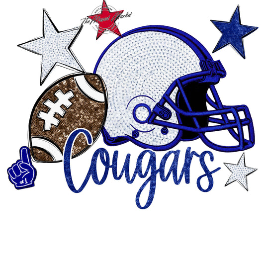 Cougars Football Embroidered Sequins Design-Blue