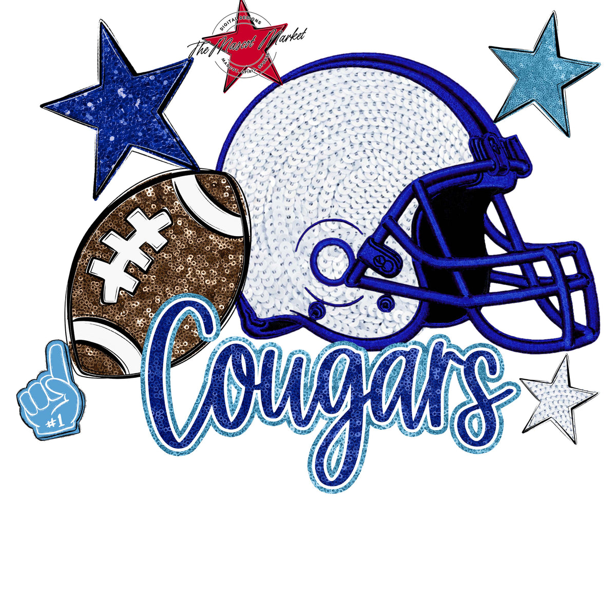 Cougars Football Embroidered Sequins Design-Blue & Carolina Blue