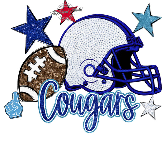 Cougars Football Embroidered Sequins Design-Blue & Carolina Blue