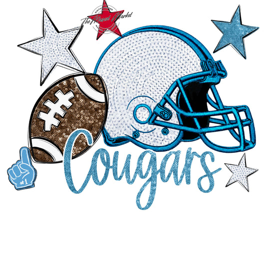 Cougars Football Embroidered Sequins Design-Carolina Blue