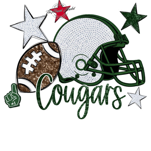 Cougars Football Embroidered Sequins Design-Green