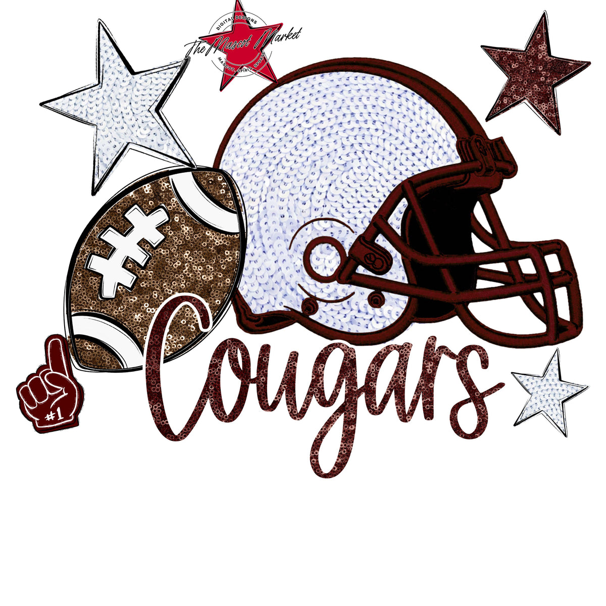 Cougars Football Embroidered Sequins Design-Maroon