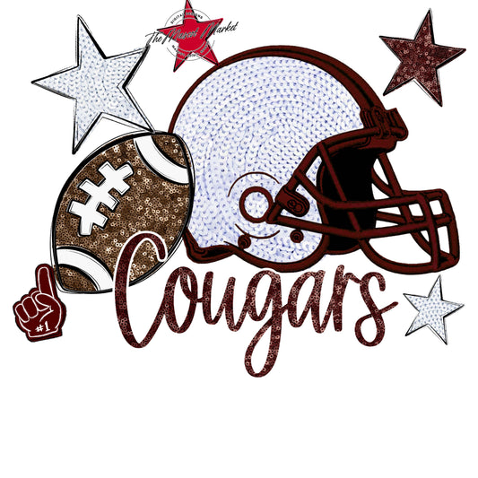 Cougars Football Embroidered Sequins Design-Maroon