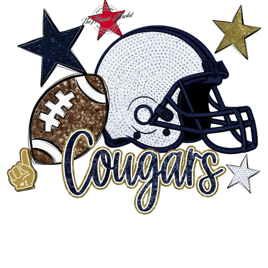 Cougars Football Embroidered Sequins Design-Navy & Gold
