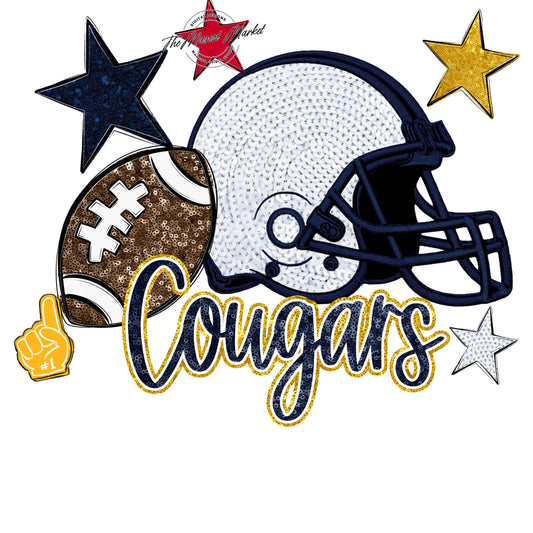 Cougars Football Embroidered Sequins Design-Navy & Yellow
