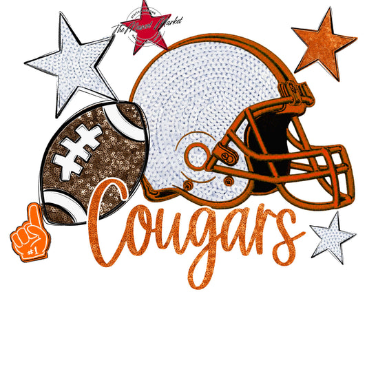 Cougars Football Embroidered Sequins Design-Orange