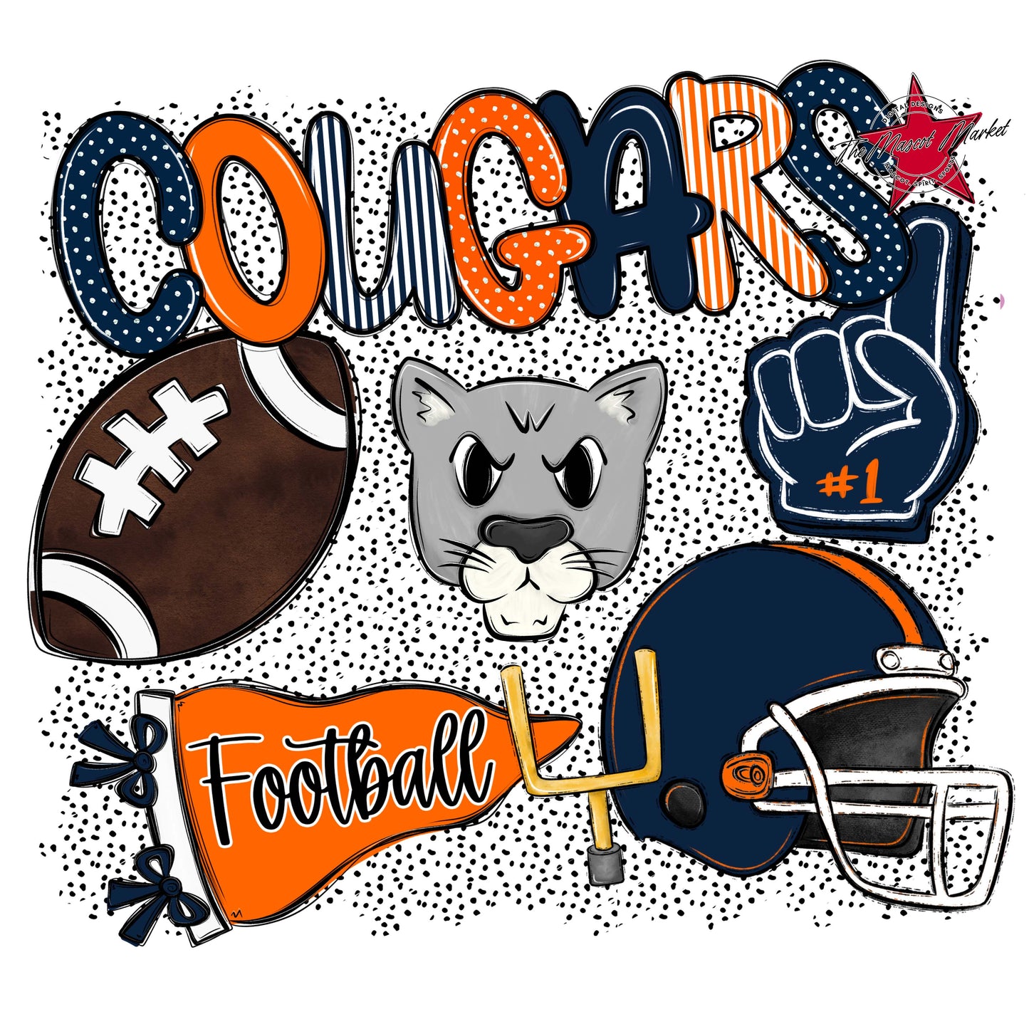 Cougars Football Spirit-Navy & Orange