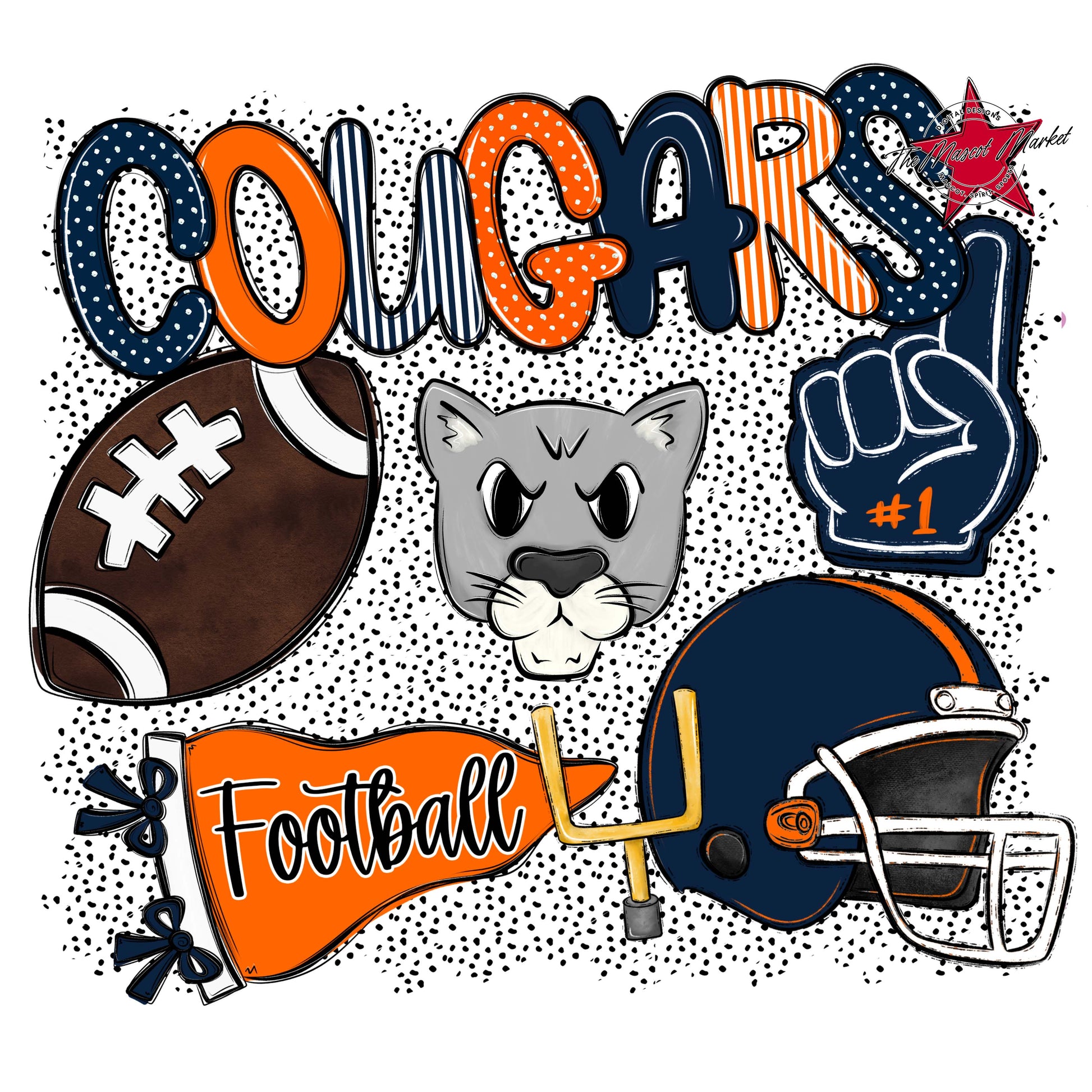 Cougars Football Spirit-Navy & Orange