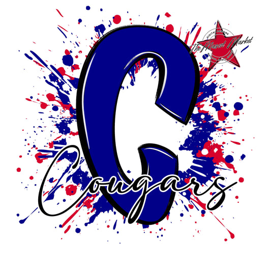 Cougars Mascot Splatter-Blue & Red