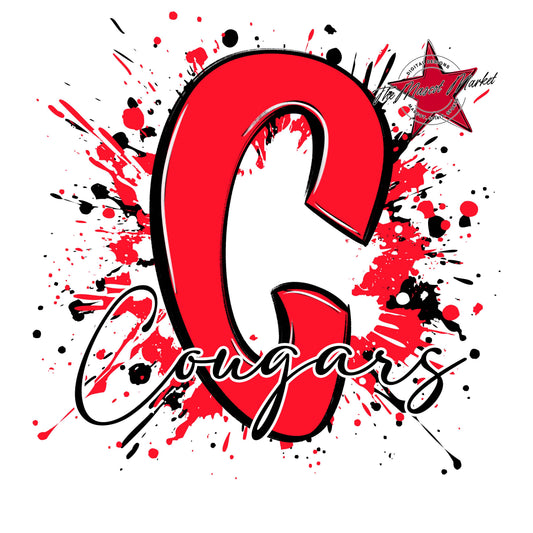 Cougars Mascot Splatter-Bright Red