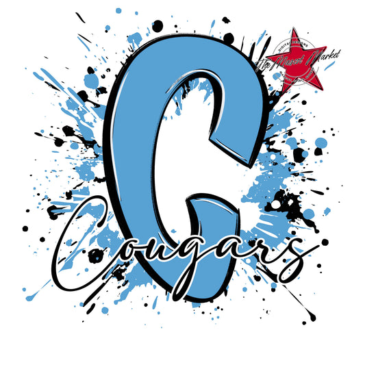 Cougars Mascot Splatter-Carolina Blue