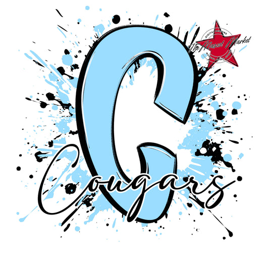 Cougars Mascot Splatter-Columbia Blue