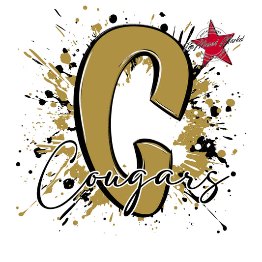 Cougars Mascot Splatter-Gold