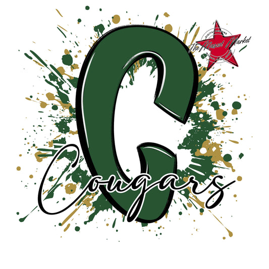 Cougars Mascot Splatter-Green & Gold