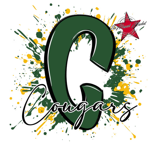 Cougars Mascot Splatter-Green & Yellow