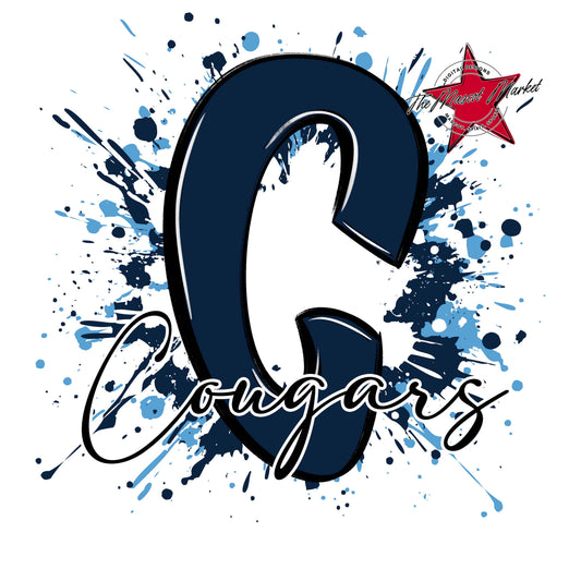 Cougars Mascot Splatter-Navy & Carolina Blue