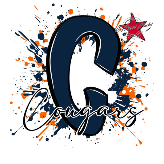 Cougars Mascot Splatter-Navy & Orange
