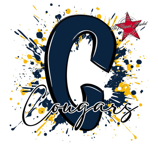 Cougars Mascot Splatter-Navy & Yellow