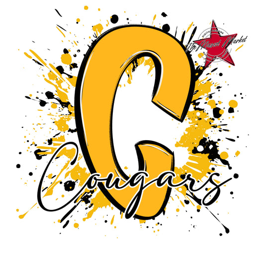 Cougars Mascot Splatter-Yellow