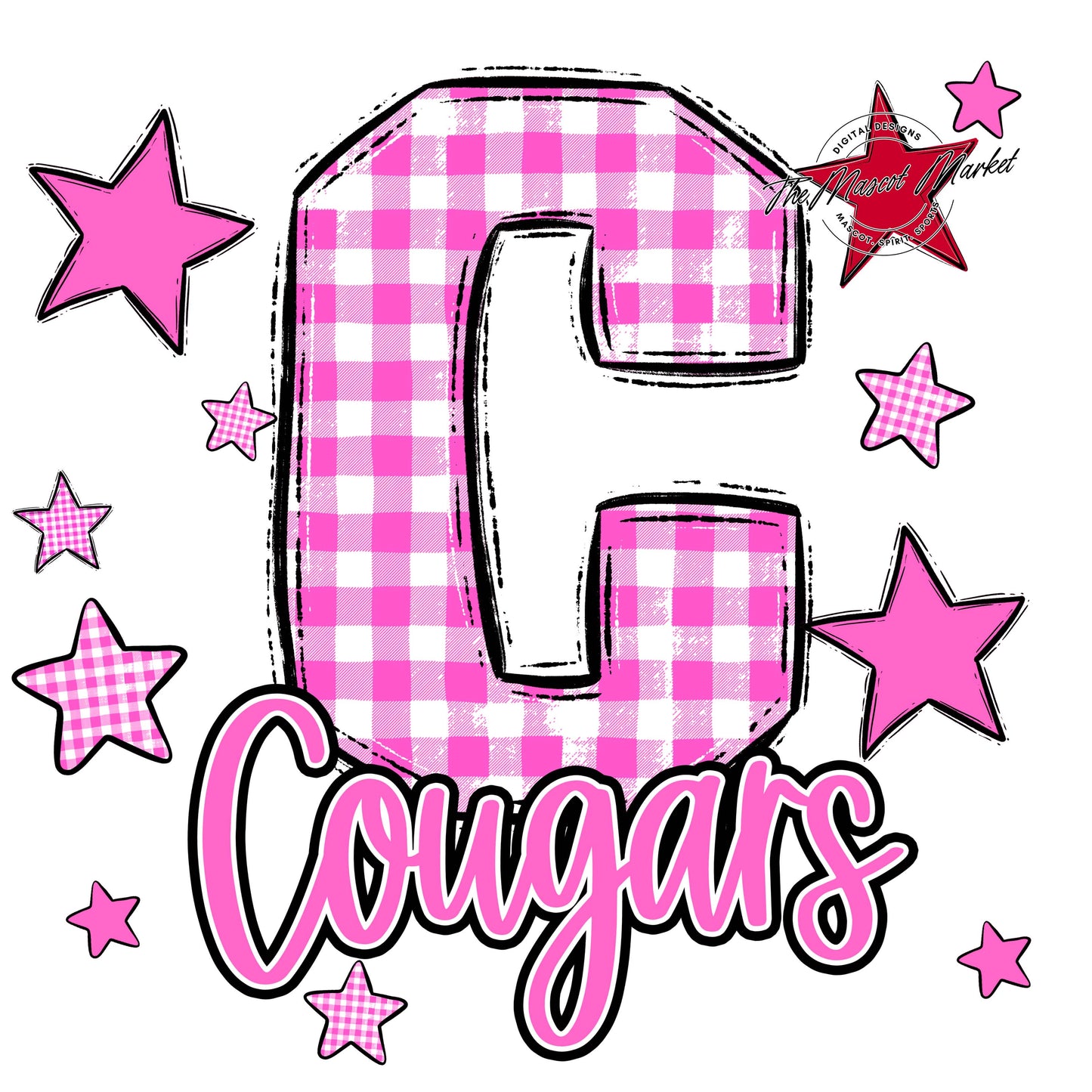 Cougars Plaid Star Design-Baby Pink