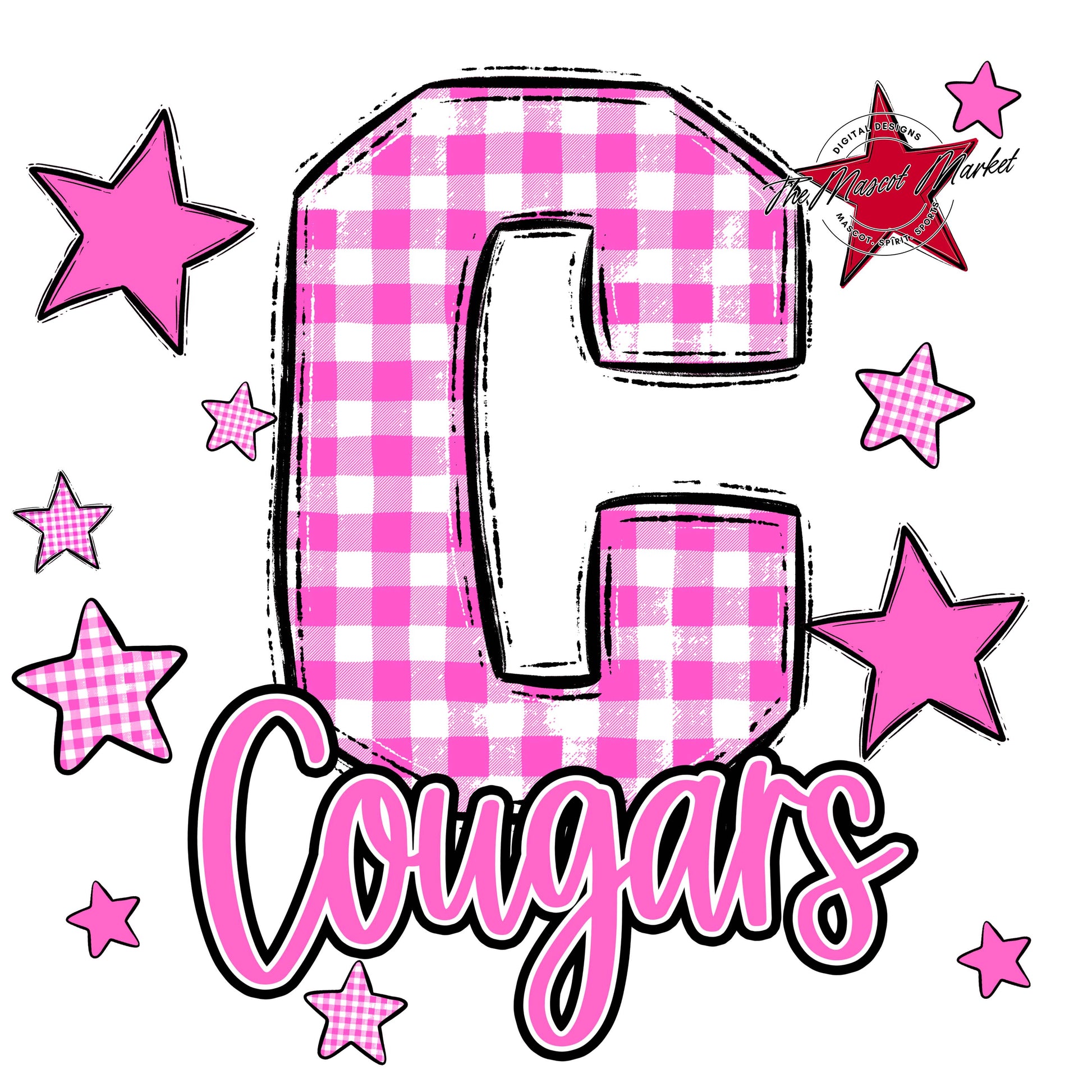 Cougars Plaid Star Design-Baby Pink