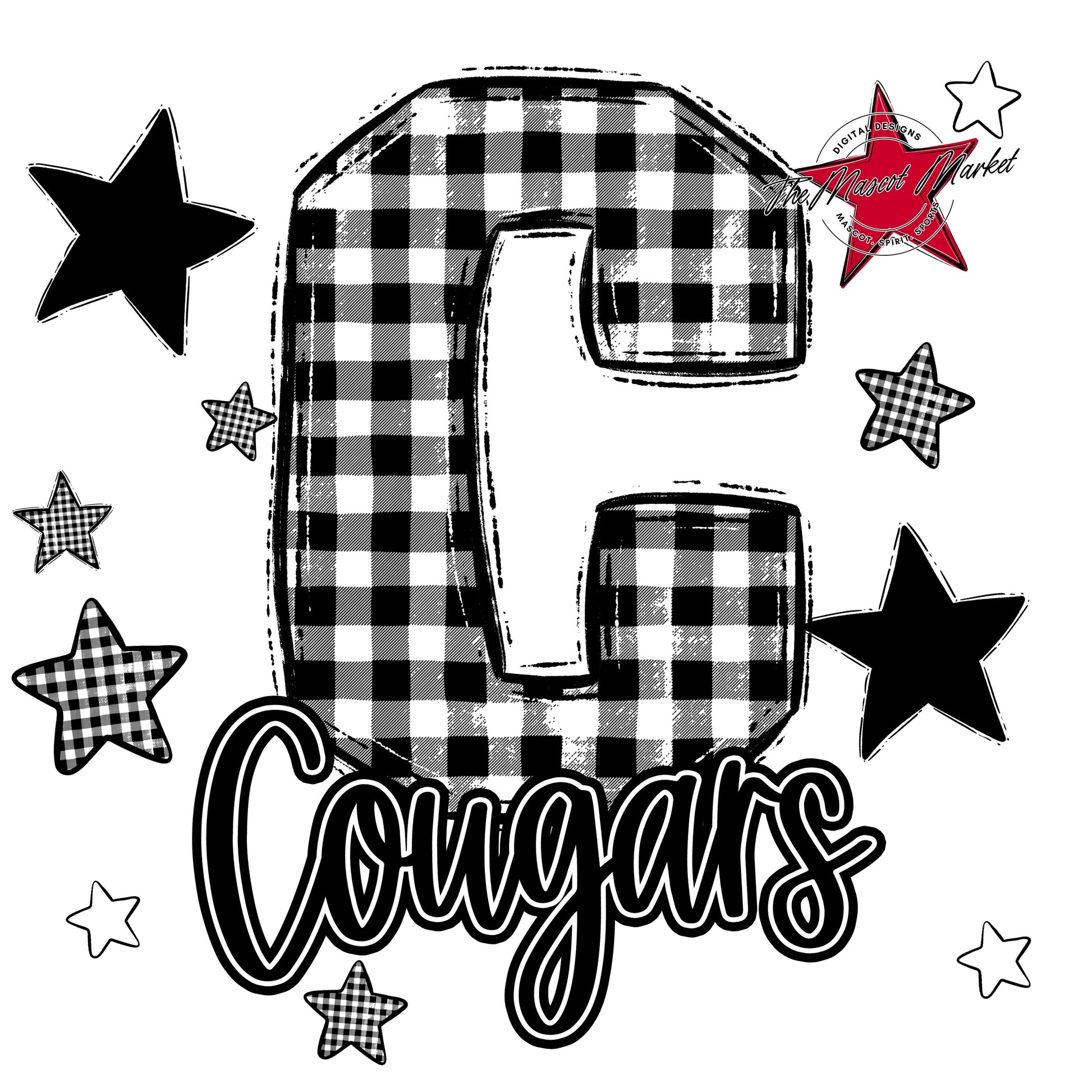 Cougars Plaid Star Design-Black