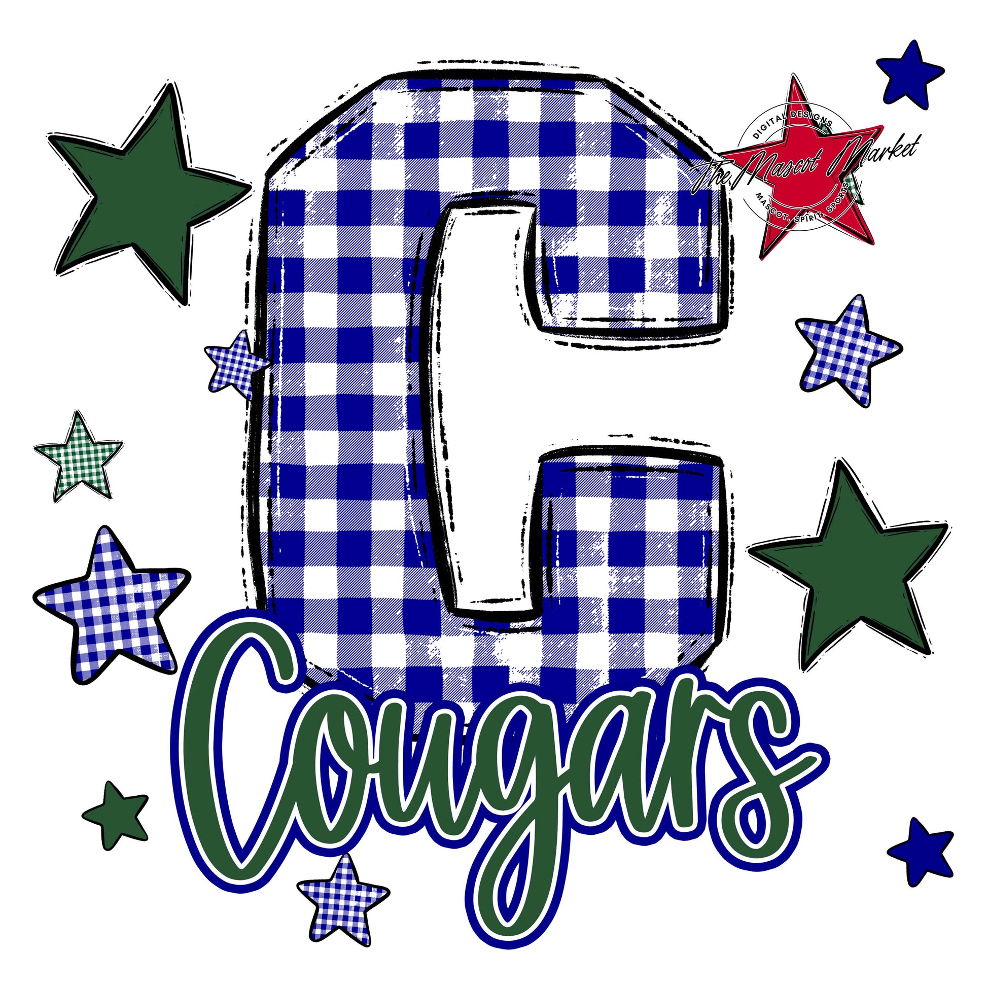 Cougars Plaid Star Design-Blue & Green
