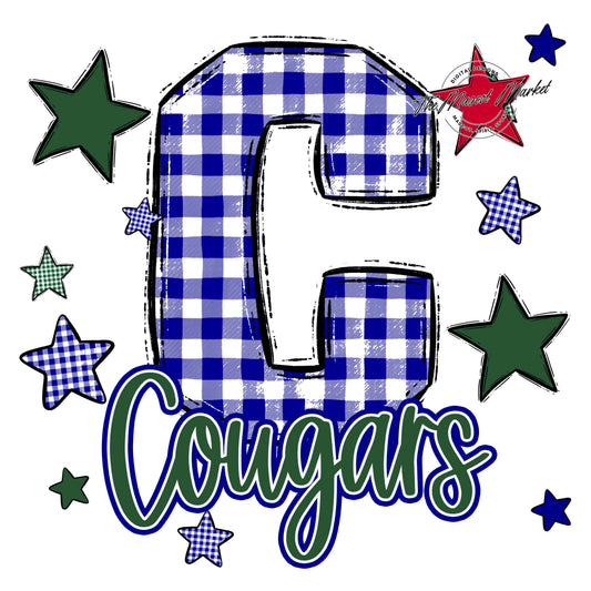 Cougars Plaid Star Design-Blue & Green
