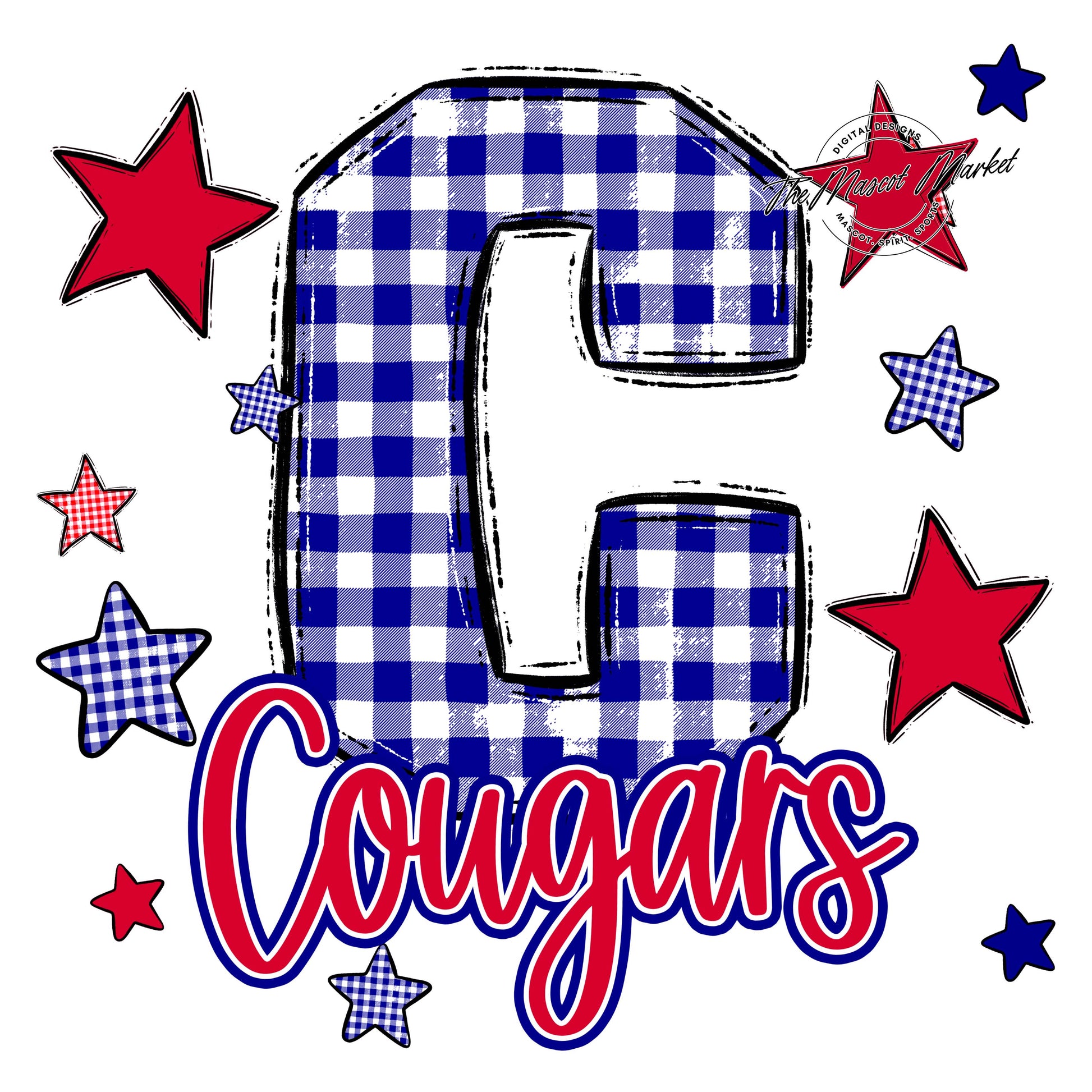 Cougars Plaid Star Design-Blue & Red