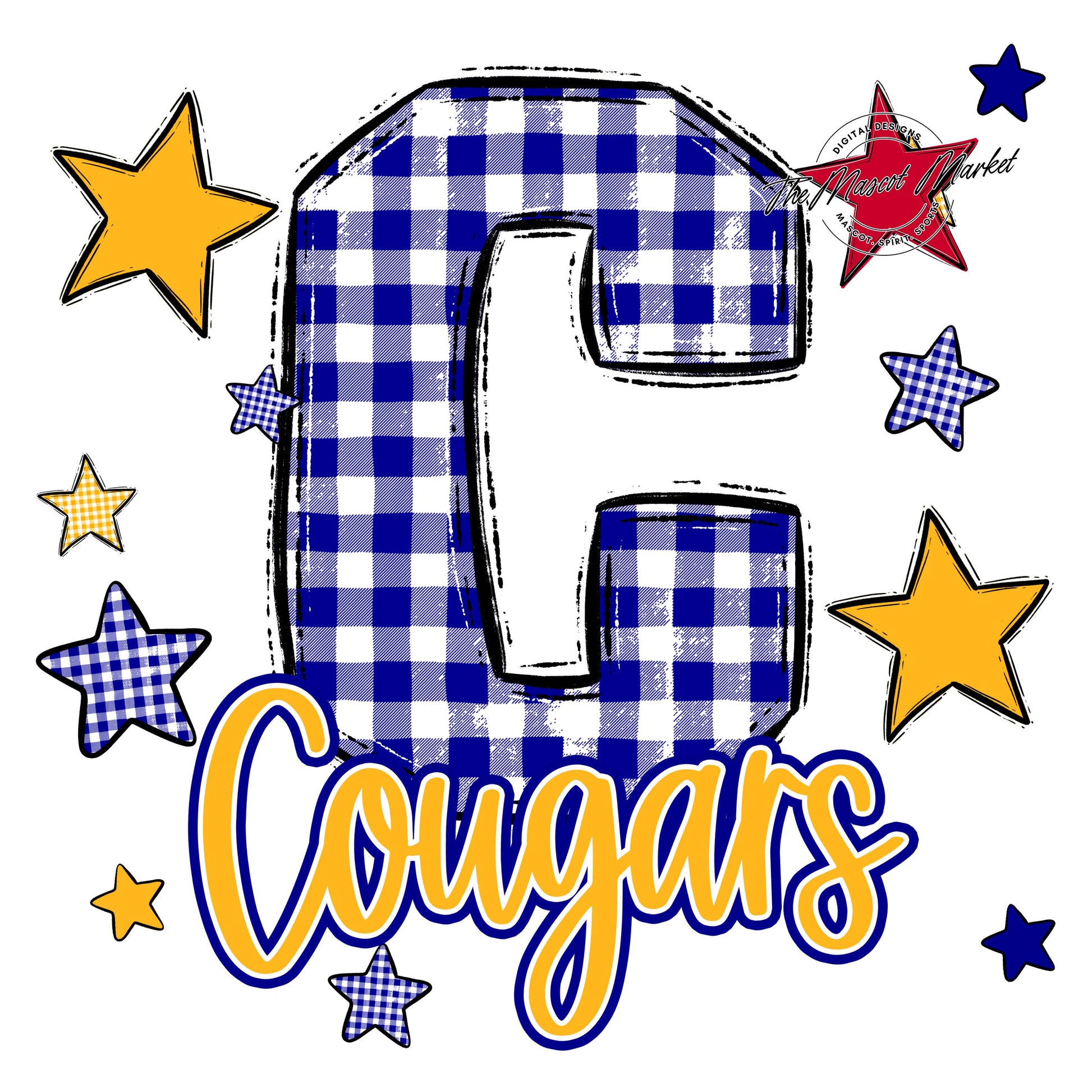 Cougars Plaid Star Design-Blue & Yellow